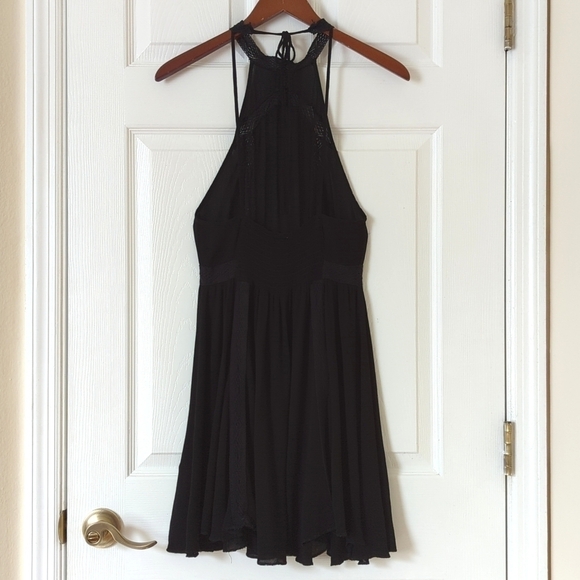 Intimately Free People Falling For You Lace Inset Halter Mini Slip Dress Black S - Picture 10 of 15